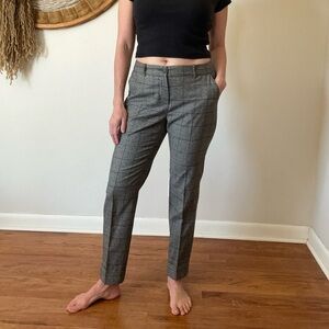 Designer Peserico Italian Wool Plaid Cropped Pants Gray Black  USA 6 euro 44